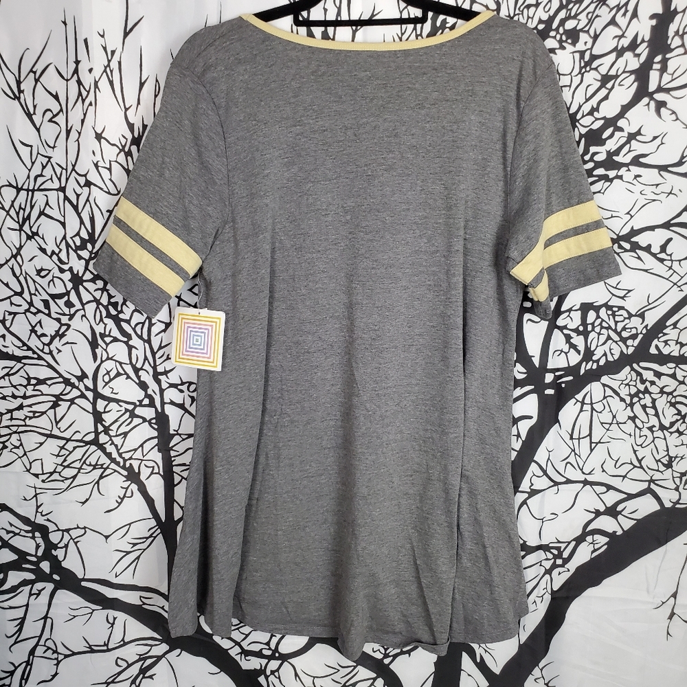 4/$25 LuLaRoe Prefect T Top Grey w Tellow Stripe - Picture 6 of 8